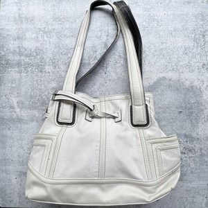 Tignanello White Leather Cinch Tie Shoulder Bag